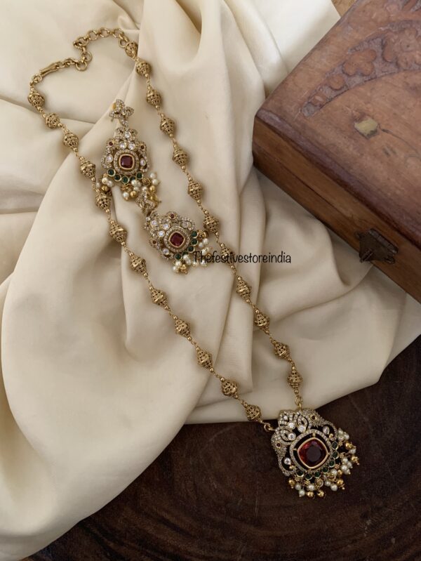 Designer chain AD pendant haaram set