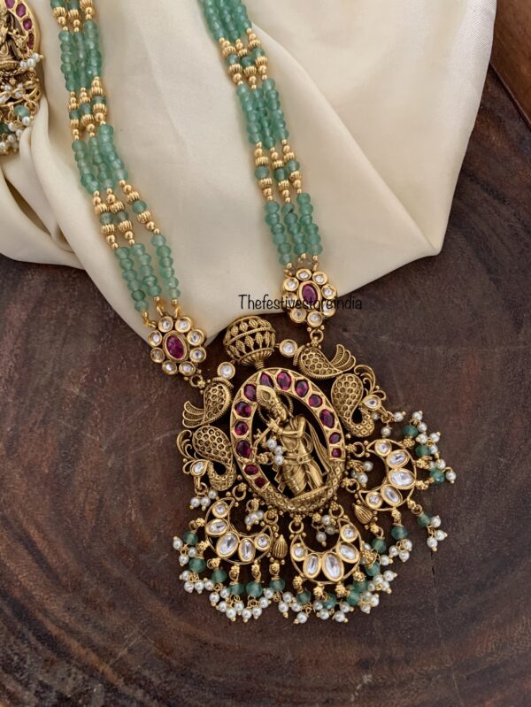 Shri Krishna green beads haaram set