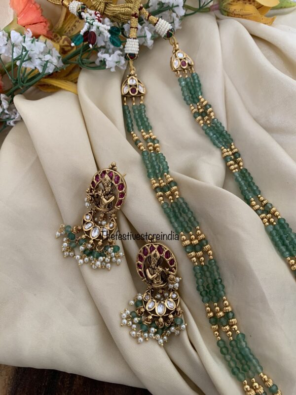 Shri Krishna green beads haaram set