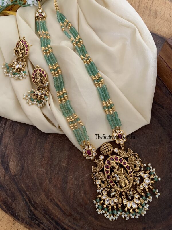 Shri Krishna green beads haaram set