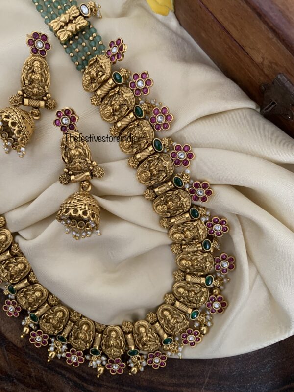 Bridal green beads lakshmi floral haaram set