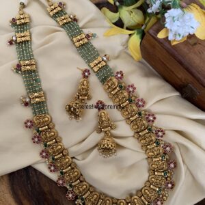 Bridal green beads lakshmi floral haaram set
