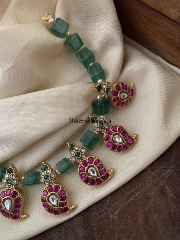 Jadau green block bead Maanga/Mango necklace