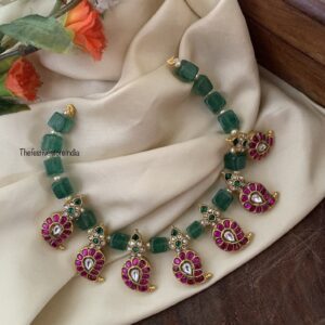 Jadau green block bead Maanga/Mango necklace