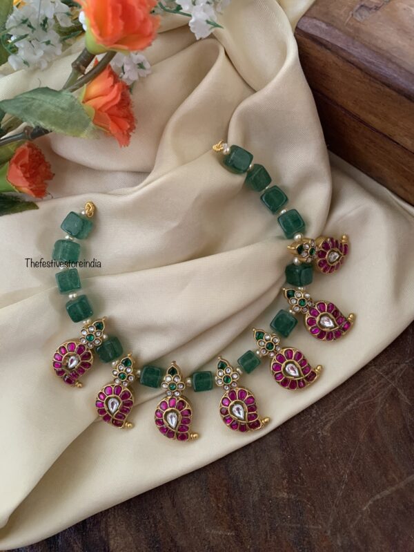 Jadau green block bead Maanga/Mango necklace