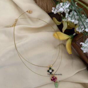 Jadau minimalist green & red pendant chain
