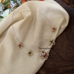 Jadau minimalist multi with blue tikka pendant chain