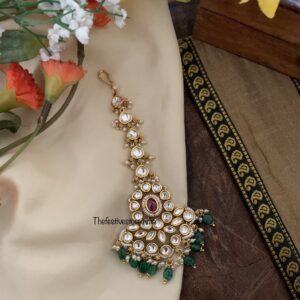 Kundan bridal green drops maangtikka