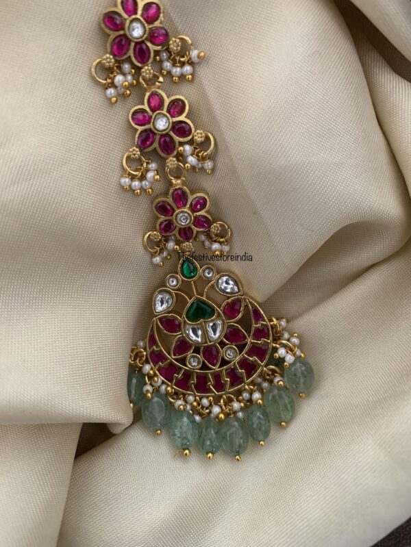 Jadau pastel green drops bridal maangtikka