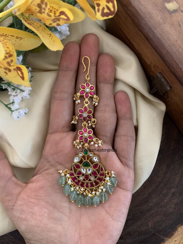 Jadau pastel green drops bridal maangtikka