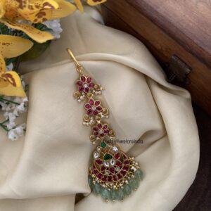 Jadau pastel green drops bridal maangtikka