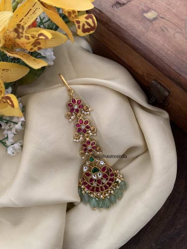 Jadau pastel green drops bridal maangtikka