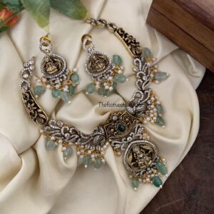 Budgeted Victorian green beads lakshmi necklace set