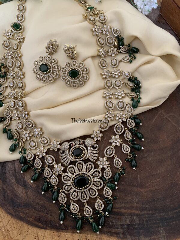 2 layer green drops Victorian bridal haaram set