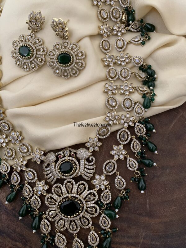 2 layer green drops Victorian bridal haaram set