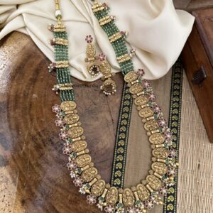 Bridal green beads lakshmi floral haaram set