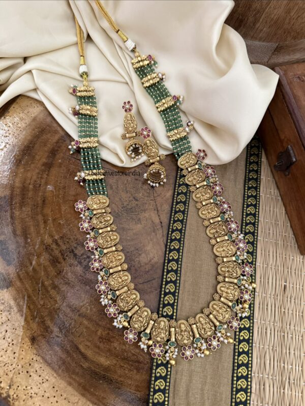 Bridal green beads lakshmi floral haaram set