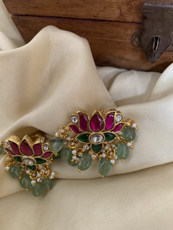 Lotus pastel green drops screwback studs
