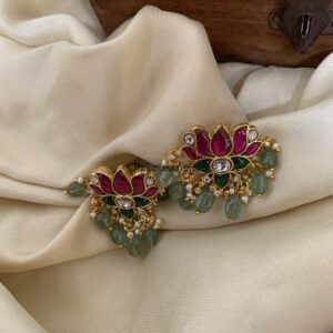 Lotus pastel green drops screwback studs