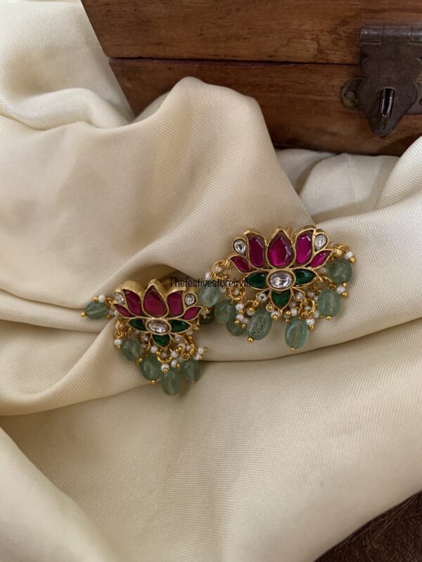 Lotus pastel green drops screwback studs