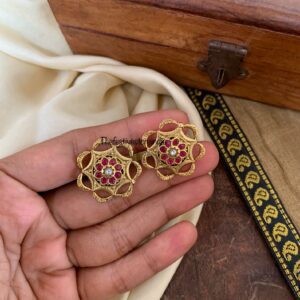 Carved floral Jadau screwback studs