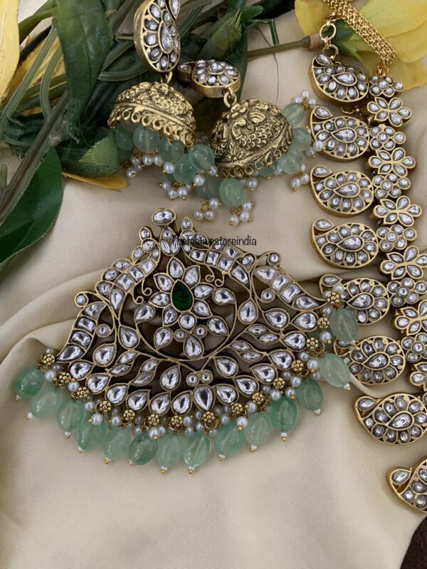 Jadau All white mint drops detachable pendant mango haaram set