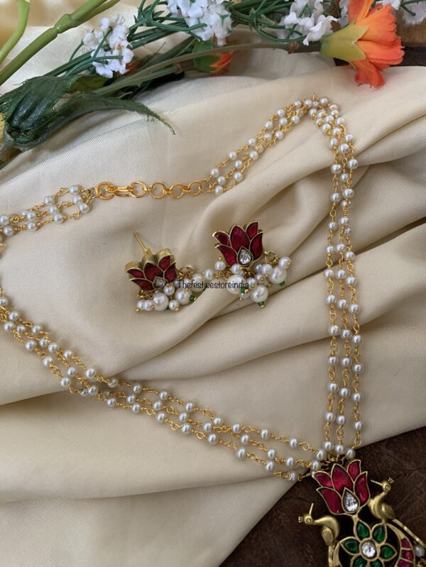 Jadau peacock lotus pearl chain set