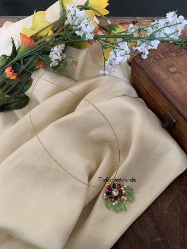 Jadau minimalist floral green drops chain