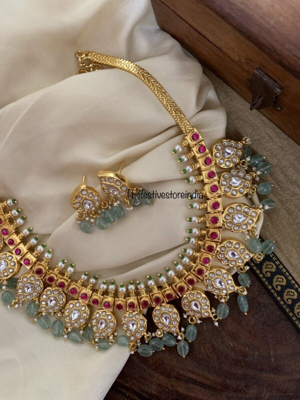 Jadau pastel green drops maanga/mango necklace set