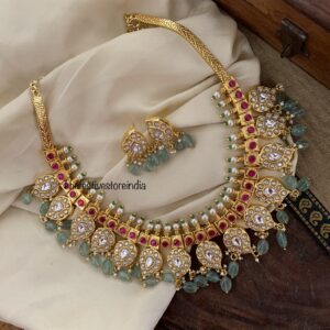Jadau pastel green drops maanga/mango necklace set