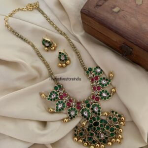 Jadau classic all green maanga/mango necklace set