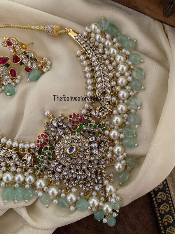 Jadau bridal all white pastel green drops kanti set