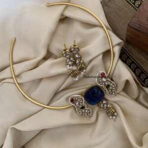 Jadau pattern stone hasli set - Blue stone