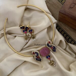 Jadau pattern stone hasli set - Pink stone