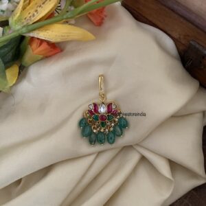 Jadau hook style lotus Red Green maangtikka