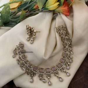 Victorian pastel pink necklace set
