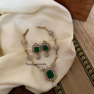 Green pendant victorian necklace set