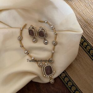 Greyish purple pendant victorian necklace set
