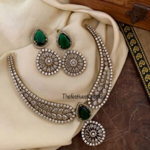 Drop pendant Emerald victorian necklace set