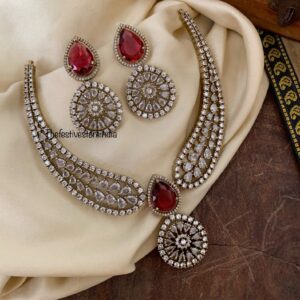 Drop pendant Ruby victorian necklace set