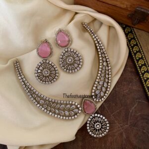 Drop pendant Pink victorian necklace set