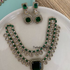 2 layer green victorian necklace set