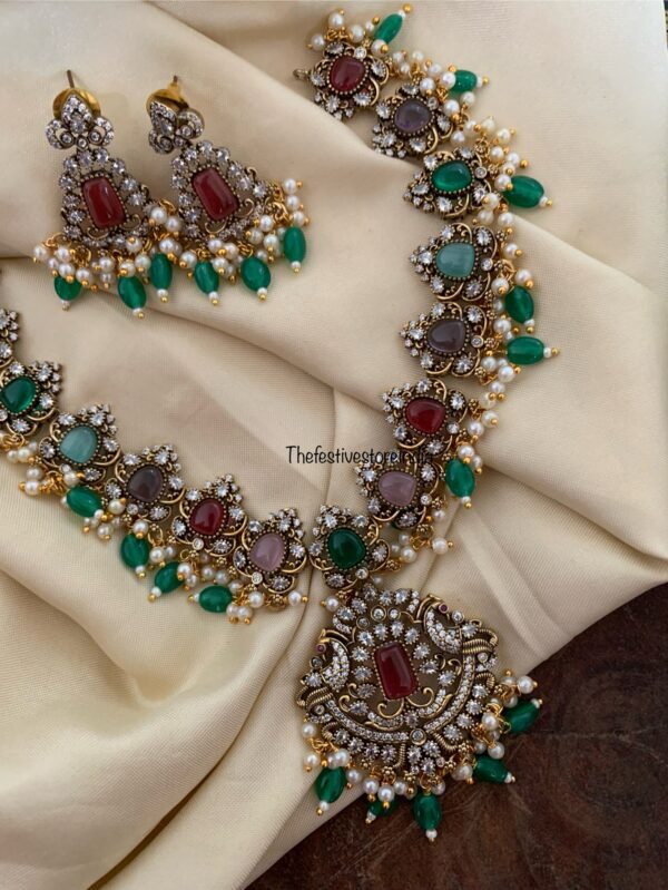 Multi colour stone Victorian necklace set