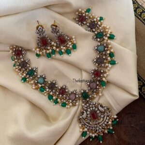Multi colour stone Victorian necklace set