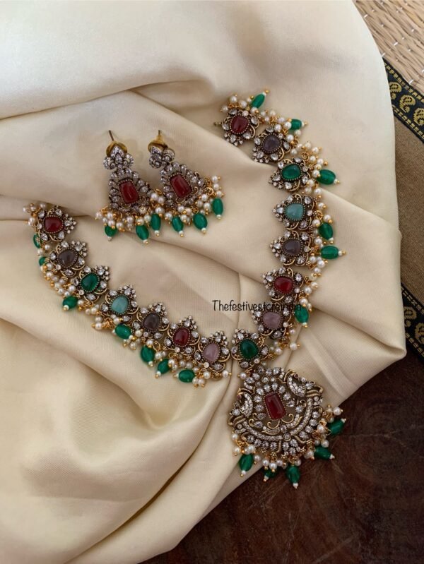 Multi colour stone Victorian necklace set