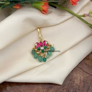 Jadau hook style lotus Red Green maangtikka