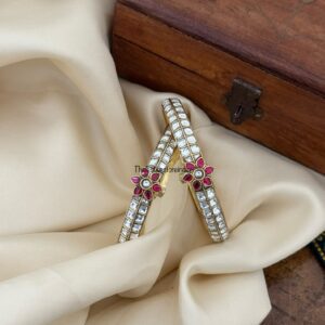 Classic jadau unisex all white floral motif kada - Set of 2