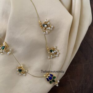 Jadau minimalist lotus green/blue pendant chain