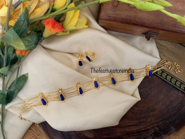 Micro gold Onam palakka choker set - Blue