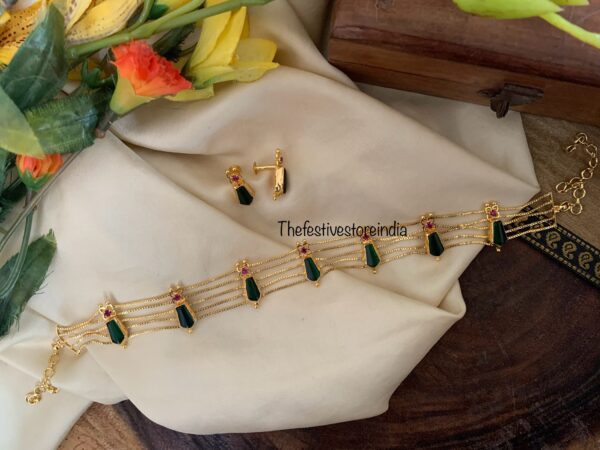 Micro gold Onam palakka choker set - Green